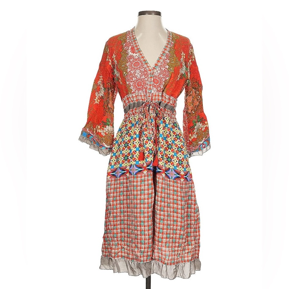 New Johnny Was Rayne Dress Red Floral Bohemian Summer Colorful w Pockets! - XS